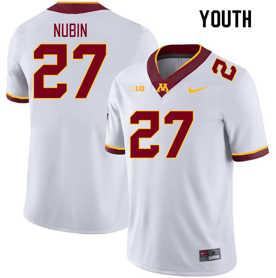 Youth #27 Tyler Nubin Minnesota Golden Gophers College Football Jerseys Stitched-White - Click Image to Close